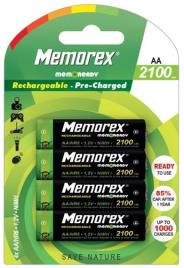 Blister 4 Pilhas Recarregáveis 1,2V AA Ni-Mh 2100mAh - MEMOREX