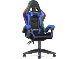 Cadeiras Gaming Rgb com Luzes Led BIGZZIA Cadeira Ergonômica para Computador Reclinável Couro Pu Preto Azul