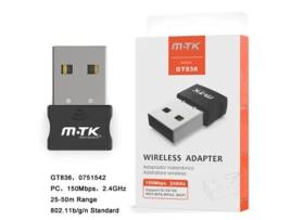 Adaptador MOVETECK GT836 (Wireless 24Ghz - 150 Mbps - Preto)