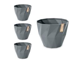 Conjunto de 4 Vasos Decorativos Redondos de 19 cm com Textura. Cinza ARECA