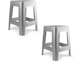2 bancos de plástico empilháveis modernos estilo rattan para ambientes internos e externos - 36x36x45cm (2, prata) COSHANO
