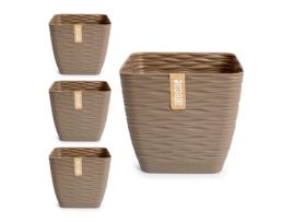 Conjunto de 4 vasos decorativos quadrados de 19 cm com placas integradas. cinza ARECA