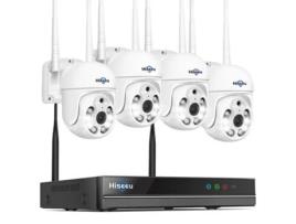 Sistema de Câmara de Segurança HISEEU 10Ch Nvr 5Mp Hd Vídeo 2.4Ghz Wifi Detecção de Movimento Color Night Vision Pan 355°E Tilt 90°