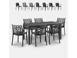 Conjunto de Jardim Mesa Rattan 150X90Cm 6 Cadeiras Exterior Preto Meloria Dark. BICA