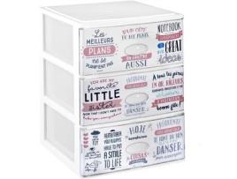 Cômoda Empilhável de Plástico Efeito Cristal Modelo Textos Cor Branco Gavetas de Armazenamento Modular 380 X 370 X 473 Mm COMFORT HOUSE