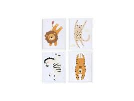 Pintura HOME ESPRIT Amarelo Branco Infantil animais 30 x 1,8 x 40 cm (4 Unidades)