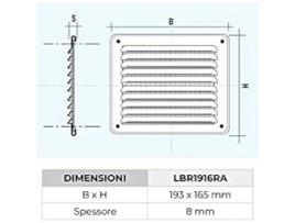 Grelha de Ventilação Retangular 193 X 165 Cobre Fácil Instalação com Mosquiteiro LA VENTILAZIONE