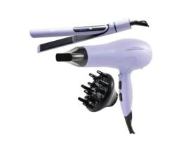 Conjunto Secador e Prancha de Cabelo 2000-2400W 3 Ajustes de Calor com 2 Velocidades Cor Roxo SWISS HOME