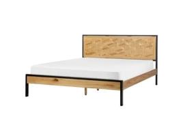 Cama de casal BELIANI Ervillers de MDF Castanho claro 166x203x100