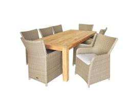 Conjunto de jardim CHILLVERT Nápoles madeira e resina 1 mesa 8 poltronas com almofadas