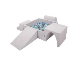 KIDDYMOON Cercadinho de espuma com caixa de bolas quadradas 200 bolas para bebês Cinzento Claro: Pérola/Cinzento/Transpare