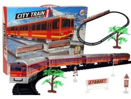 Conjunto de Comboio com Pistas e Acessórios 33 Peças Comboio a Bateria com Efeitos de Luz e Som LEANTOYS