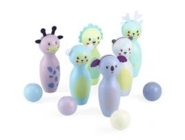 Jogo de Bowling de Madeira para Crianças Animais 6 Skittles de Madeira e 4 Bolas Jogo de Bowling Infantil 3 Anos MAMABRUM