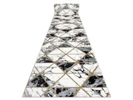 Passadeira DYWANY LUSZCZOW Emerald Exclusivo Glamour Mármore Triângulos Poliéster Preto (100x320cm)