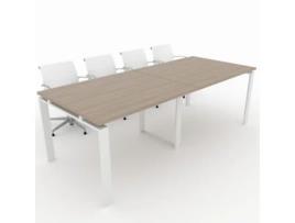 Mesa de Reunião de Casa e de Escritório. Estrutura Metálica Aberta Branca Tampo em Melamina de Cor Olmo 240X100. Fabricada em Espanha. OFICIT