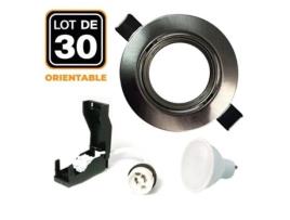 30 Focos empotráveis orientáveis em Alumínio Cepilhado com LED GU10 de 7W Branco quente 3000K EUROPALAMP