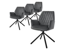 4X Cadeira de Jantar em Veludo Antracite com Assento Giratório Ergonómico Moderno ML-DESIGN