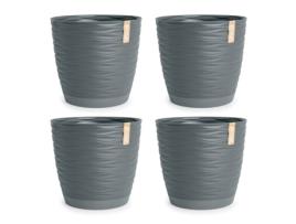 Conjunto de 4 vasos decorativos redondos de 17 cm com placas integradas. Cinza ARECA