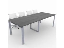 Mesa de Reunião de Casa e de Escritório Estrutura Metálica Cinzento Prateado Tampo em Melamina Cor Carvalho Ébano 240X100 Fabricada em Espanha OFICIT