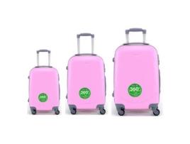Conjunto De 3 Malas Com 4 Rodas Mala Cabine Rígida 360º (Rosa) Grande Média Pequena DED