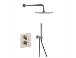 Conjunto de Chuveiro Termostático Embutido de 2 Vias Níquel Escovado com Acessórios Redondos Série Alexia RAMON SOLER