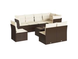 Conjunto 9 sofás p/ jardim c/ almofadões VIDAXL vime PE castanho