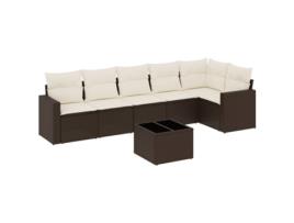 Conjunto 7 de sofás jardim c/ almofadões VIDAXL vime PE castanho
