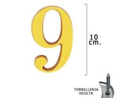 Numero latón 9 10 cm. con tornilleria oculta (blister 1 pieza)
