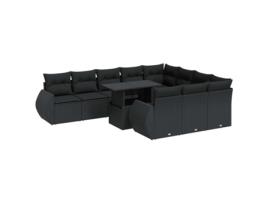 Conjunto 11 sofás de jardim c/ almofadões VIDAXL vime PE preto