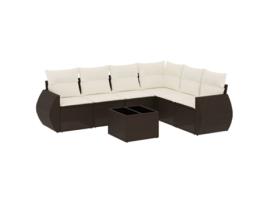 Conjunto 7 de sofás jardim c/ almofadões VIDAXL vime PE castanho