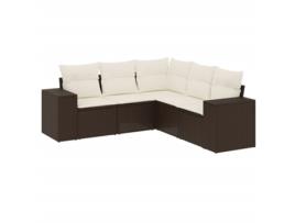 Conjunto 5 sofás p/ jardim c/ almofadões VIDAXL vime PE castanho