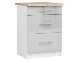 Armário de cozinha AKORD S60 com bancada sistema OLIWIA Branco 60 cm 3 gavetas em cor Metálica Brilhante 60x46x85 cm AKORD FURNITURE FACTORY