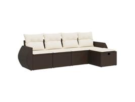 Conjunto 5 sofás p/ jardim c/ almofadões VIDAXL vime PE castanho