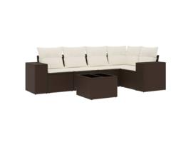 Conjunto 6 de sofás jardim c/ almofadões VIDAXL vime PE castanho