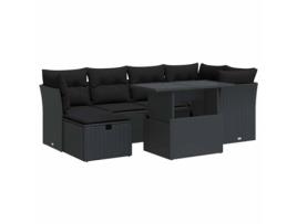 Conjunto 7 de sofás p/ jardim c/ almofadões VIDAXL vime PE preto
