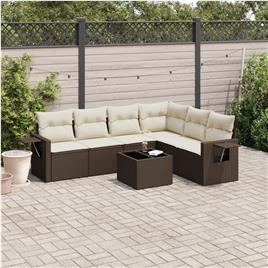 vidaXL 7 pcs conjunto de sofás jardim c/ almofadões vime PE castanho