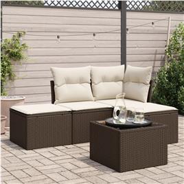 vidaXL 5 pcs conjunto sofás p/ jardim c/ almofadões vime PE castanho
