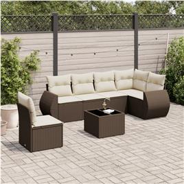 vidaXL 7 pcs conjunto de sofás jardim c/ almofadões vime PE castanho