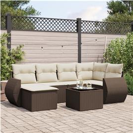 vidaXL 7 pcs conjunto de sofás jardim c/ almofadões vime PE castanho