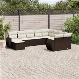 vidaXL 10 pcs conj. sofás jardim com almofadões vime PE castanho
