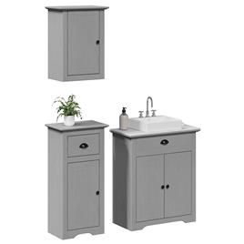 vidaXL 3 pcs conjunto de móveis para WC BODO pinho maciço cinzento