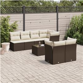 vidaXL 8 pcs conjunto sofás de jardim c/ almofadões vime PE castanho