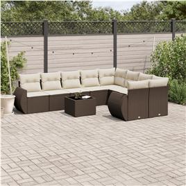vidaXL 10 pcs conj. sofás jardim com almofadões vime PE castanho