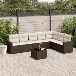 vidaXL 8 pcs conjunto sofás de jardim c/ almofadões vime PE castanho
