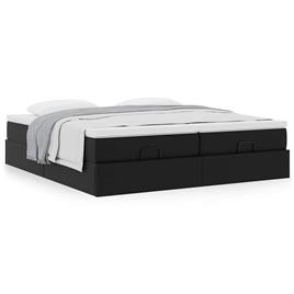 vidaXL Estrutura de cama otomana com colchões pele artificial preta