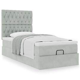 vidaXL Estrutura cama otomana colchões 90x190 cm veludo cinzento claro