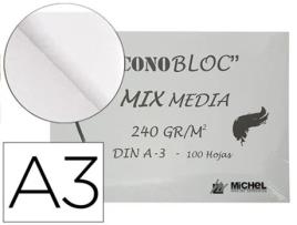 Bloco de Desenho Multitécnico MICHEL Econobloc Mix Media Din A3 Colado 100 Folhas 240 Gr 297X420 Mm