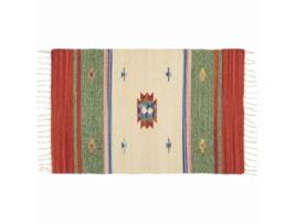 Passadeira Algodão 60X200Cm Branco e Verde Kilim IMP-BL