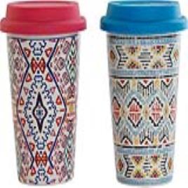 Caneca DKD Home Decor Multicolor Étnico Silicone Porcelana (400 ml) (2 pcs)