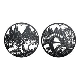 Figura Decorativa  Paisagem Oriental Metal (2 pcs) (98 x 1 x 98 cm)